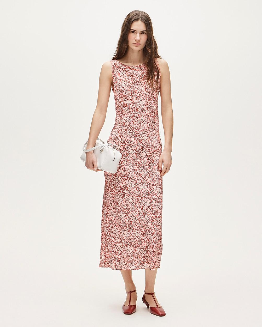 Tall midi dress in floral-print crepe de chine by J.CREW