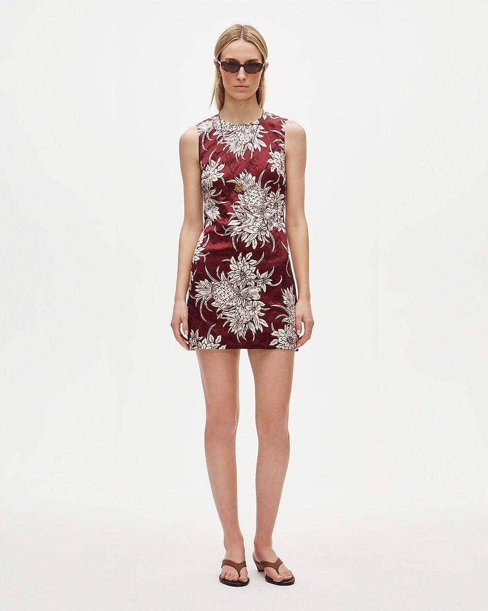 Tall mini shift dress in pineapple garden-print memory satin by J.CREW