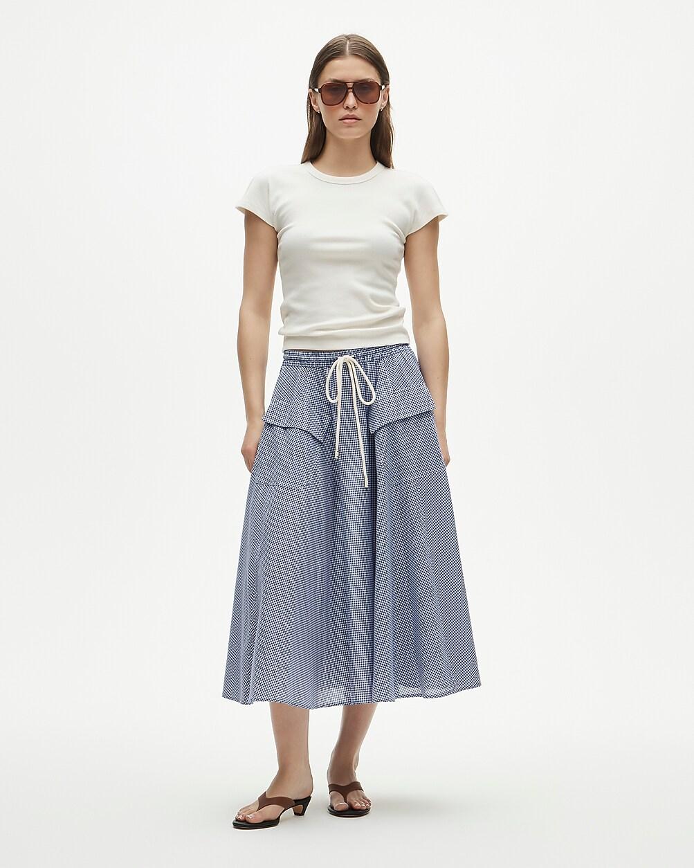 Tall patch-pocket midi skirt in gingham cotton madras by J.CREW