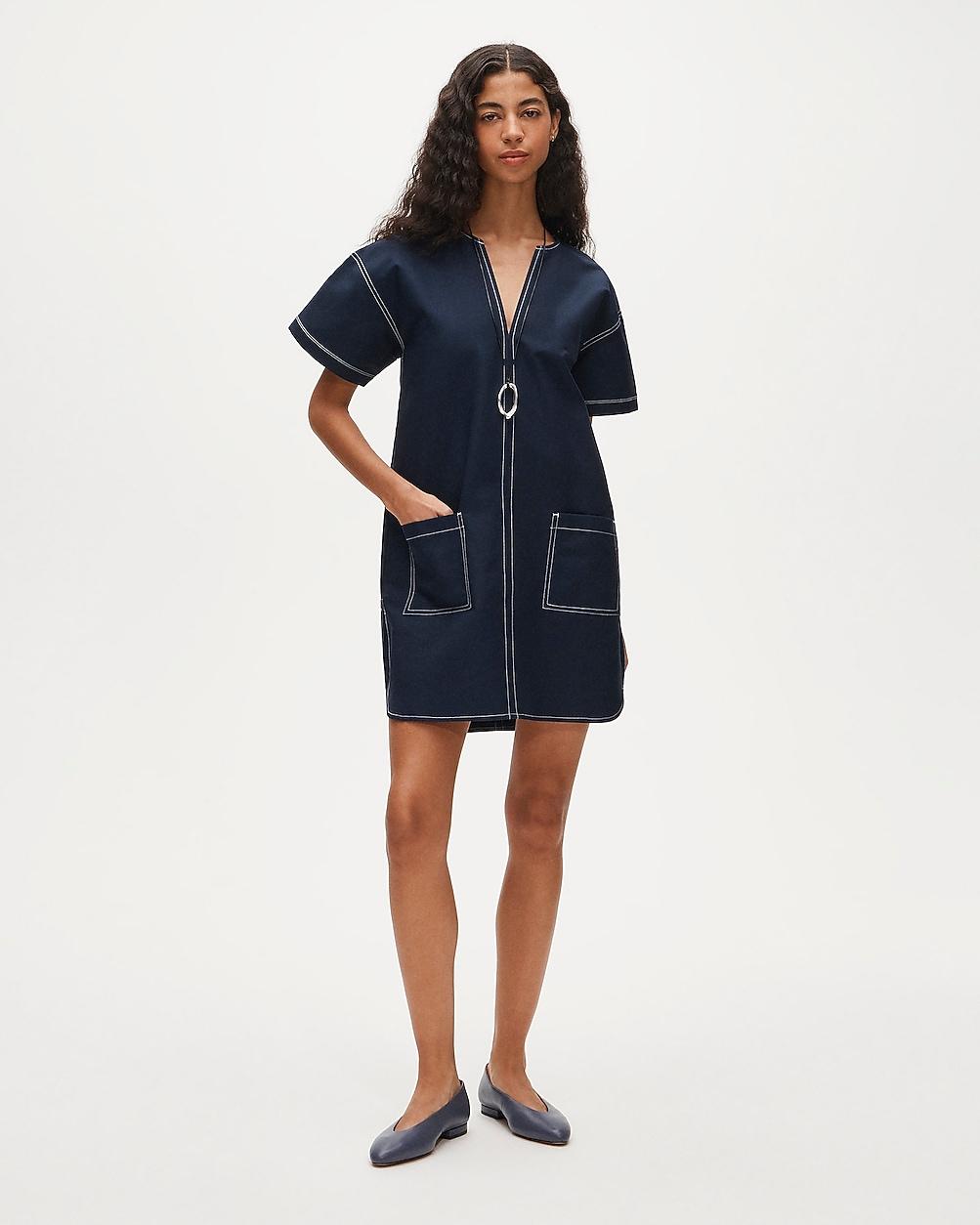 Tall patch-pocket pullover dress in structured cotton poplin by J.CREW