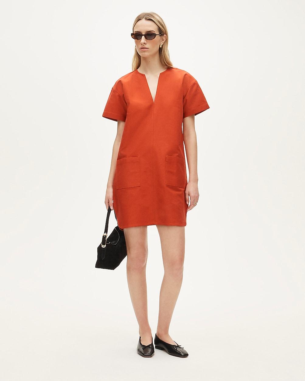 Tall patch-pocket pullover dress in structured cotton poplin by J.CREW