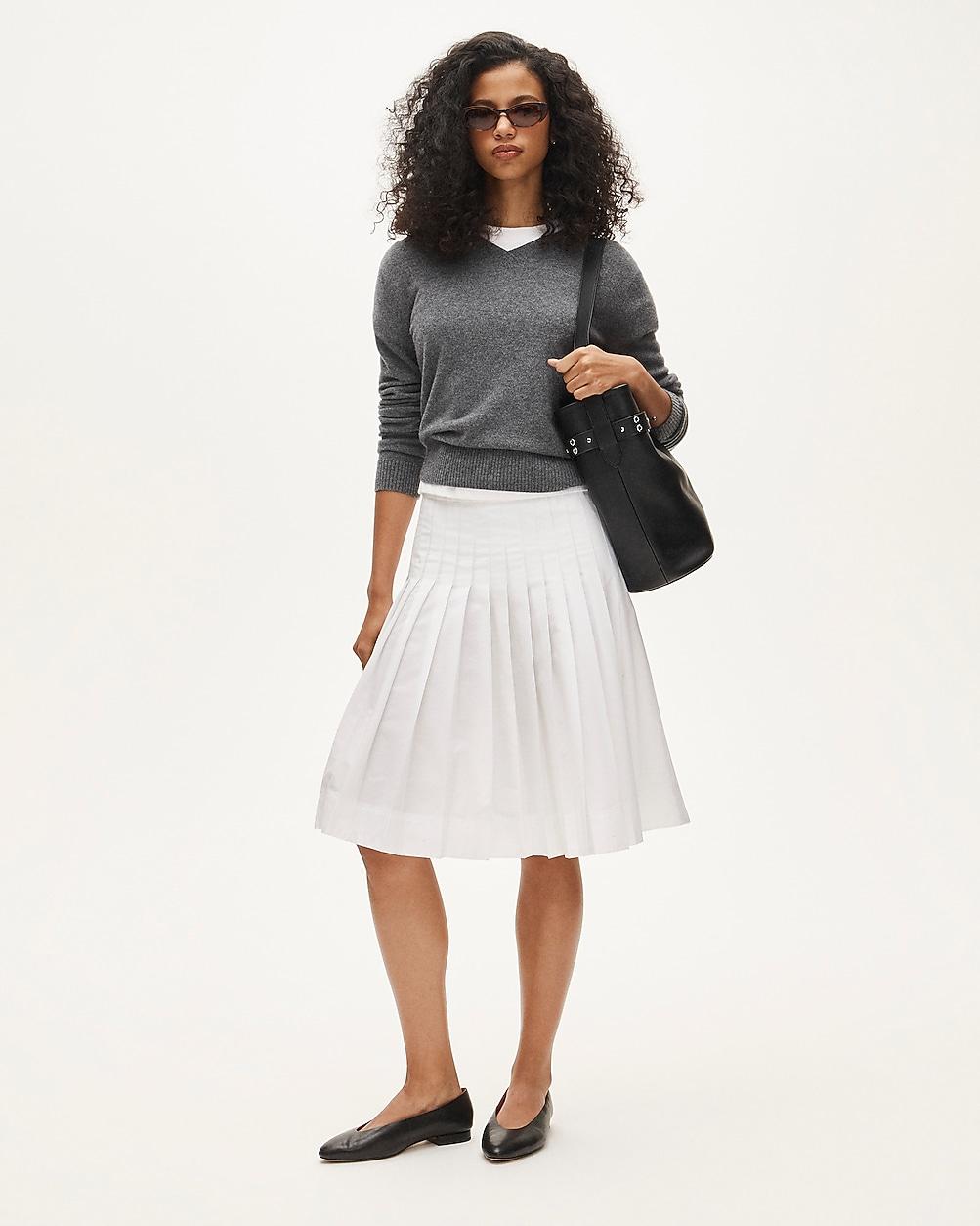 Tall pleated midi skirt in cotton poplin by J.CREW