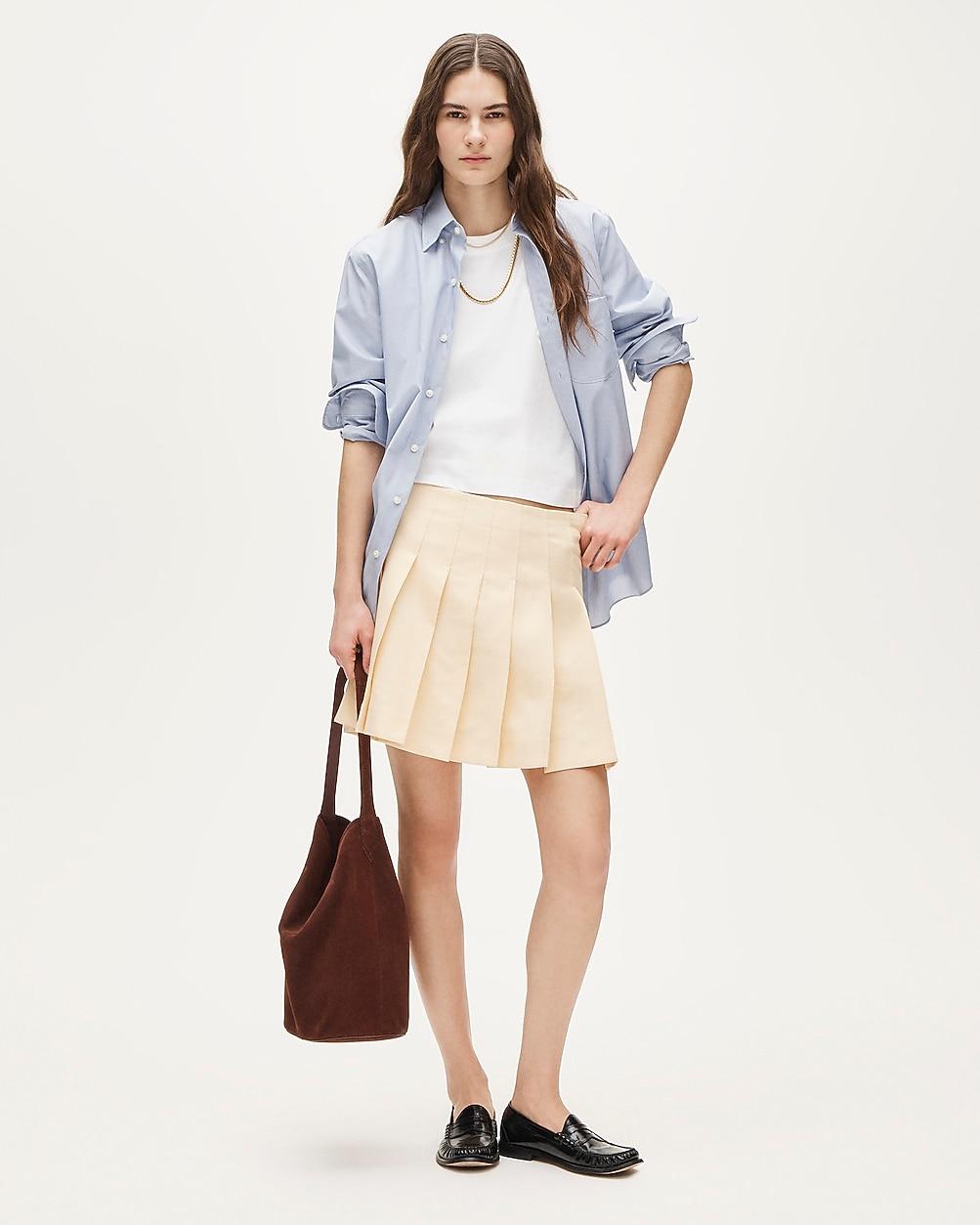 Tall pleated mini skirt in Gramercy linen blend by J.CREW