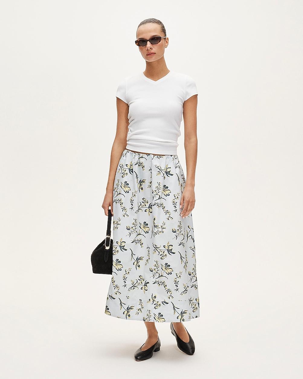 Tall pull-on midi skirt in cotton poplin floral by J.CREW