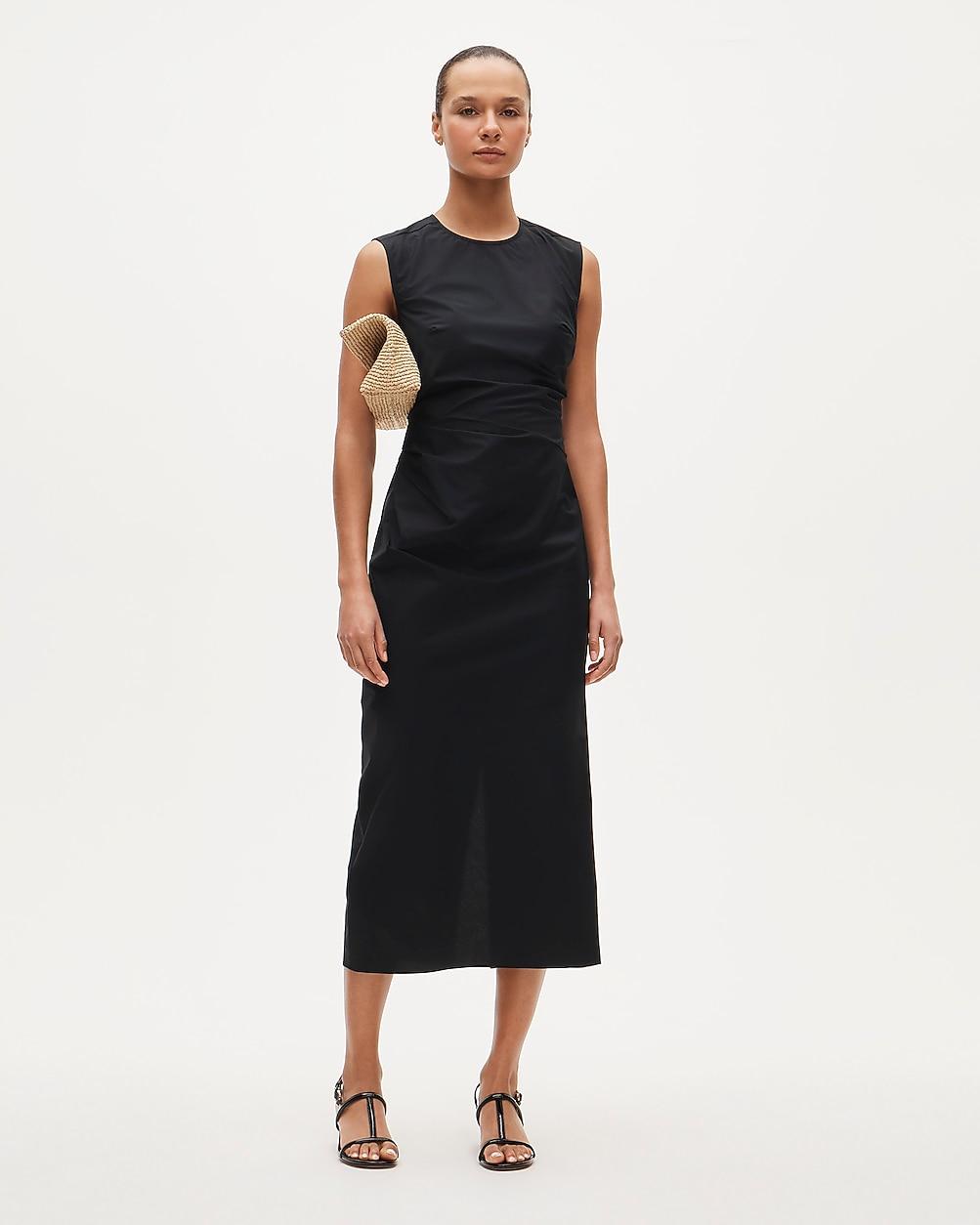 Tall ruched midi dress in stretch cotton-blend poplin by J.CREW