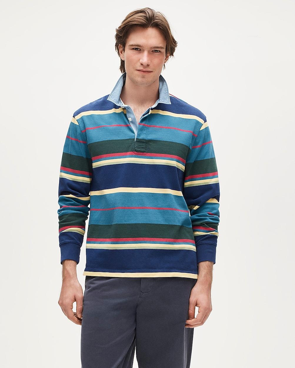 Tall rugby shirt in stripe with denim collar by J.CREW
