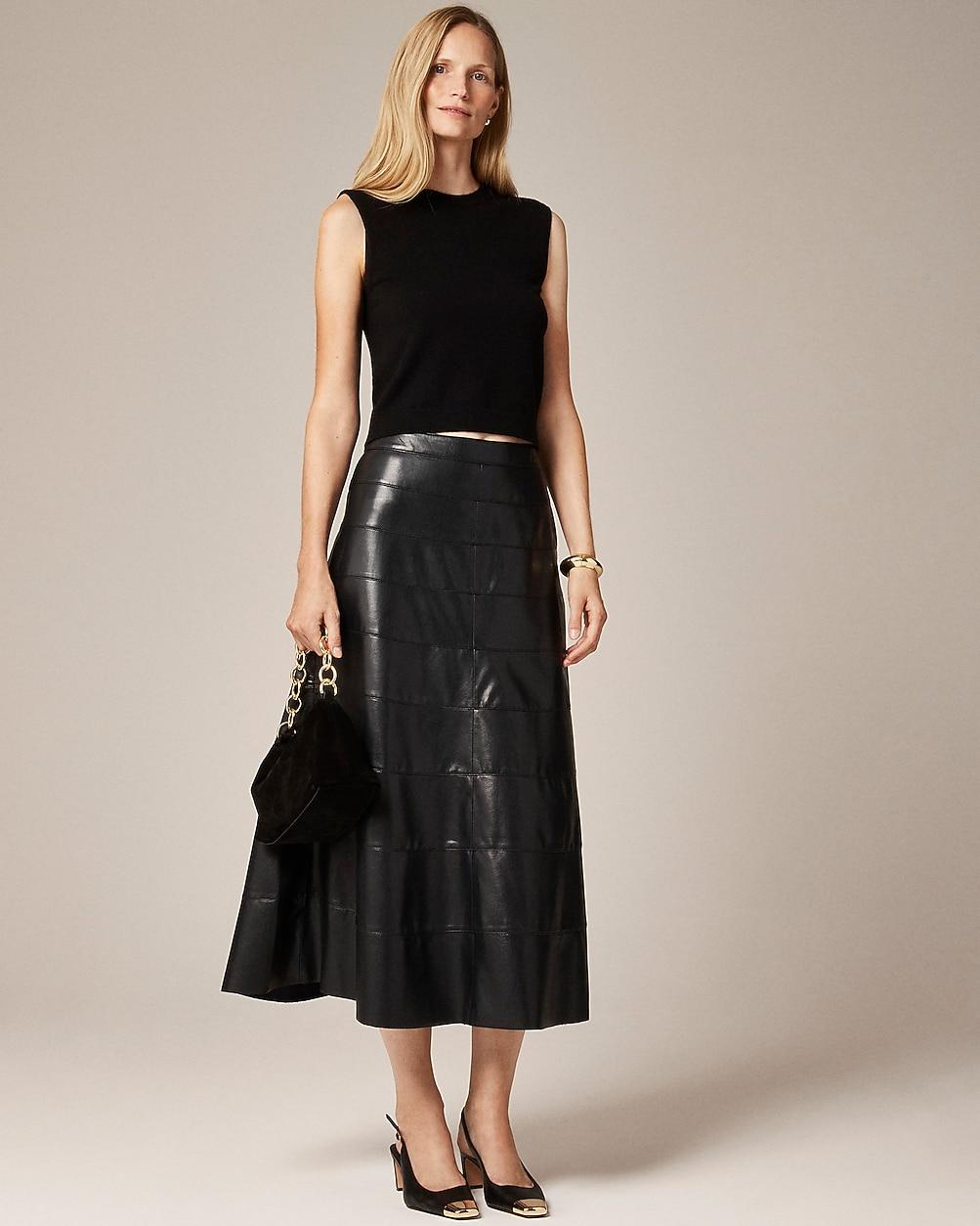 Tall seamed circle skirt in faux leather by J.CREW Tall seamed circle skirt in faux leather by J.CREW