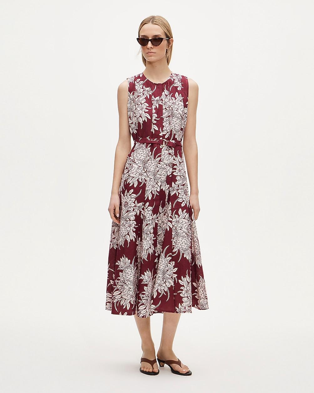 Tall seamed linen dress with removable belt in pineapple print by J.CREW