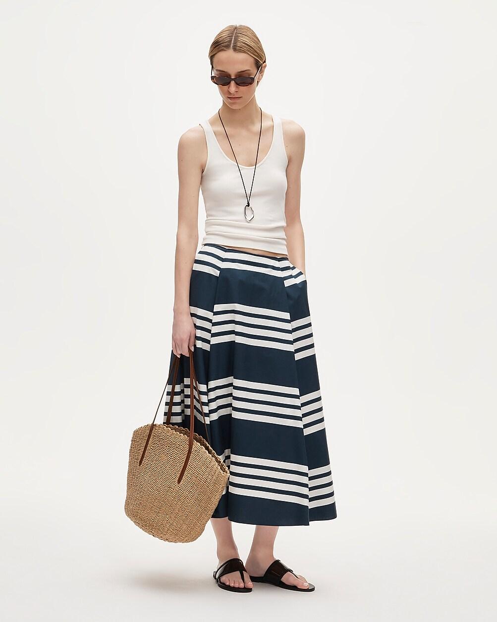 Tall side-pleat midi skirt in sailor-stripe cotton poplin by J.CREW