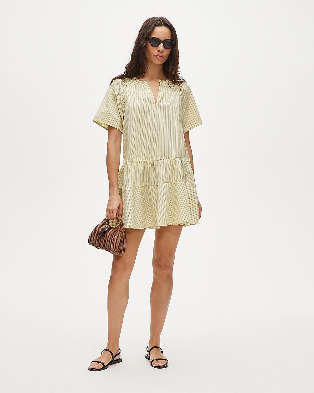 Tall tiered popover dress in striped cotton poplin by J.CREW