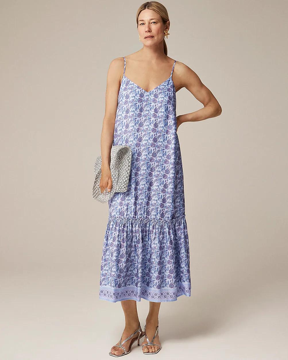 Tall tiered tie-waist dress in block print by J.CREW