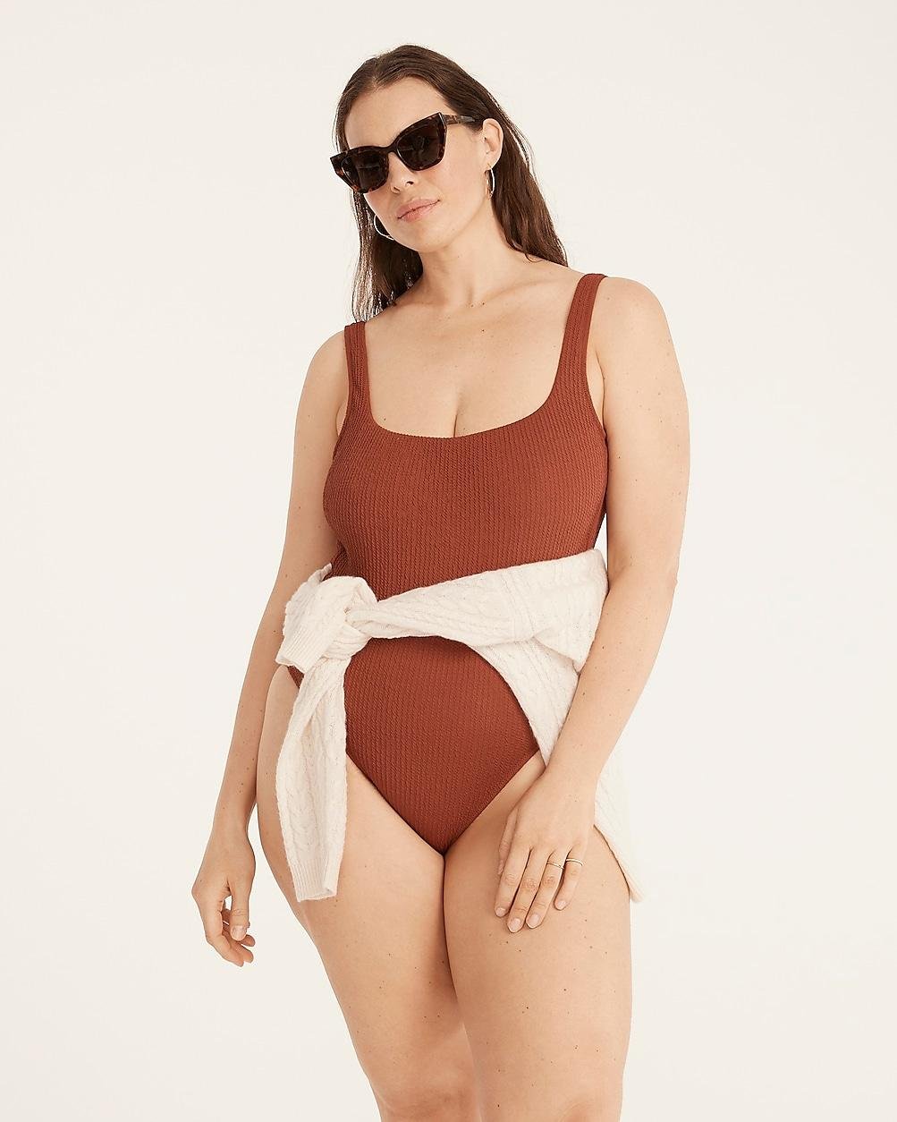 Textured squareneck one-piece by J.CREW