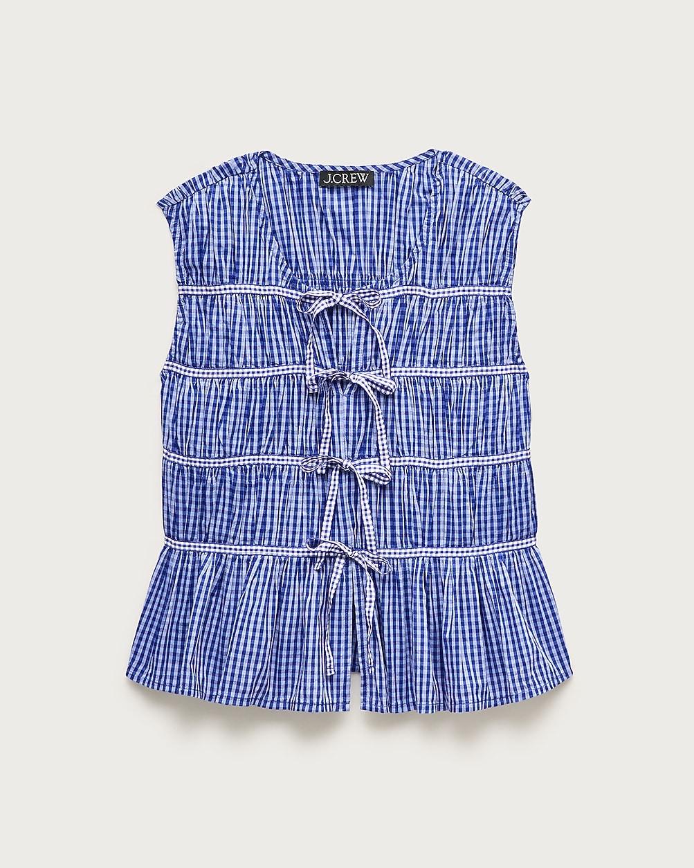 Tie-front top in gingham by J.CREW