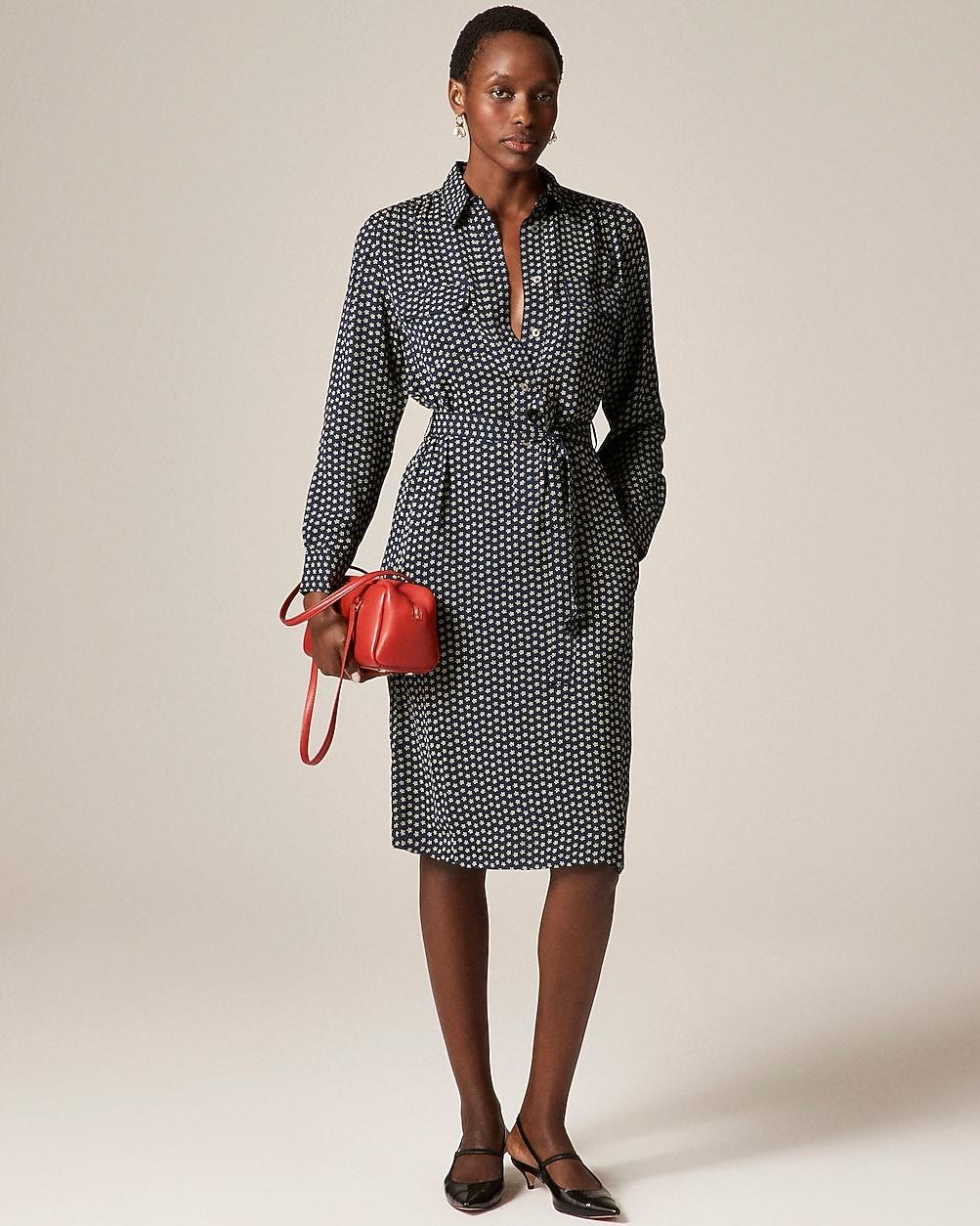 Tie-waist shirt-dress in ditsy floral print by J.CREW