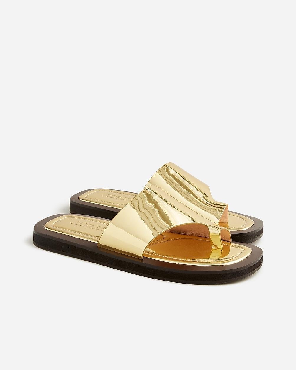 Toe-ring slide sandals in metallic leather by J.CREW