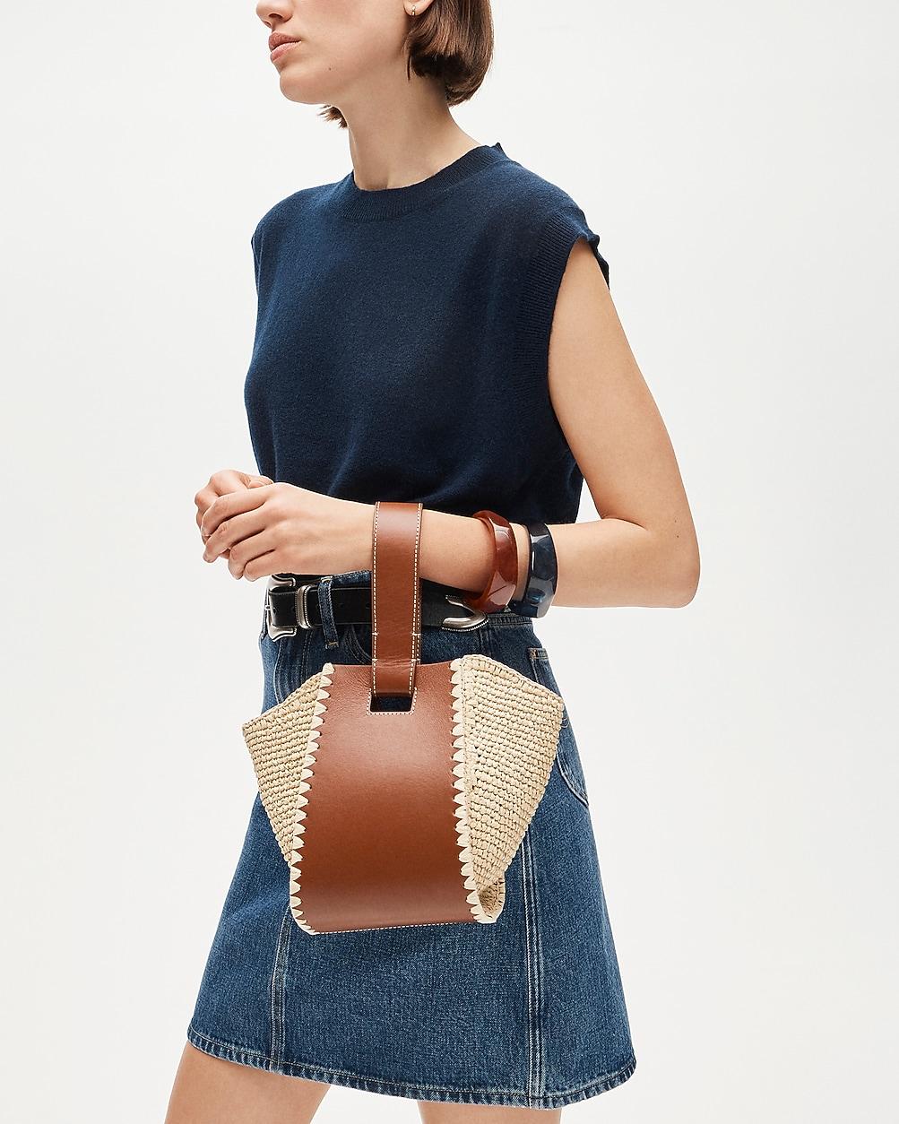 Top-handle bag in handknotted straw and leather by J.CREW