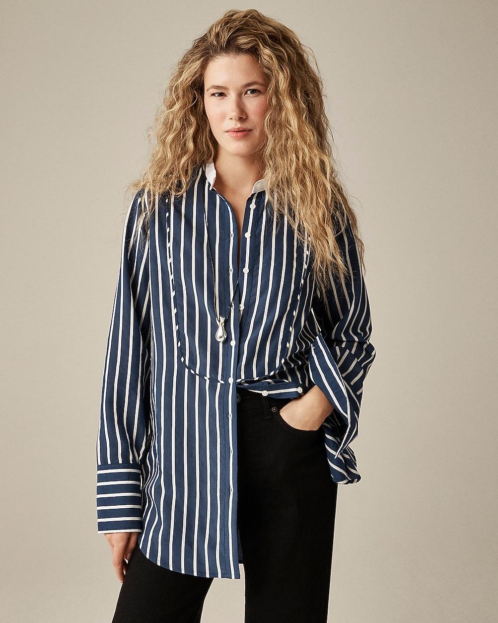 Tuxedo-bib button-up shirt in stripe by J.CREW