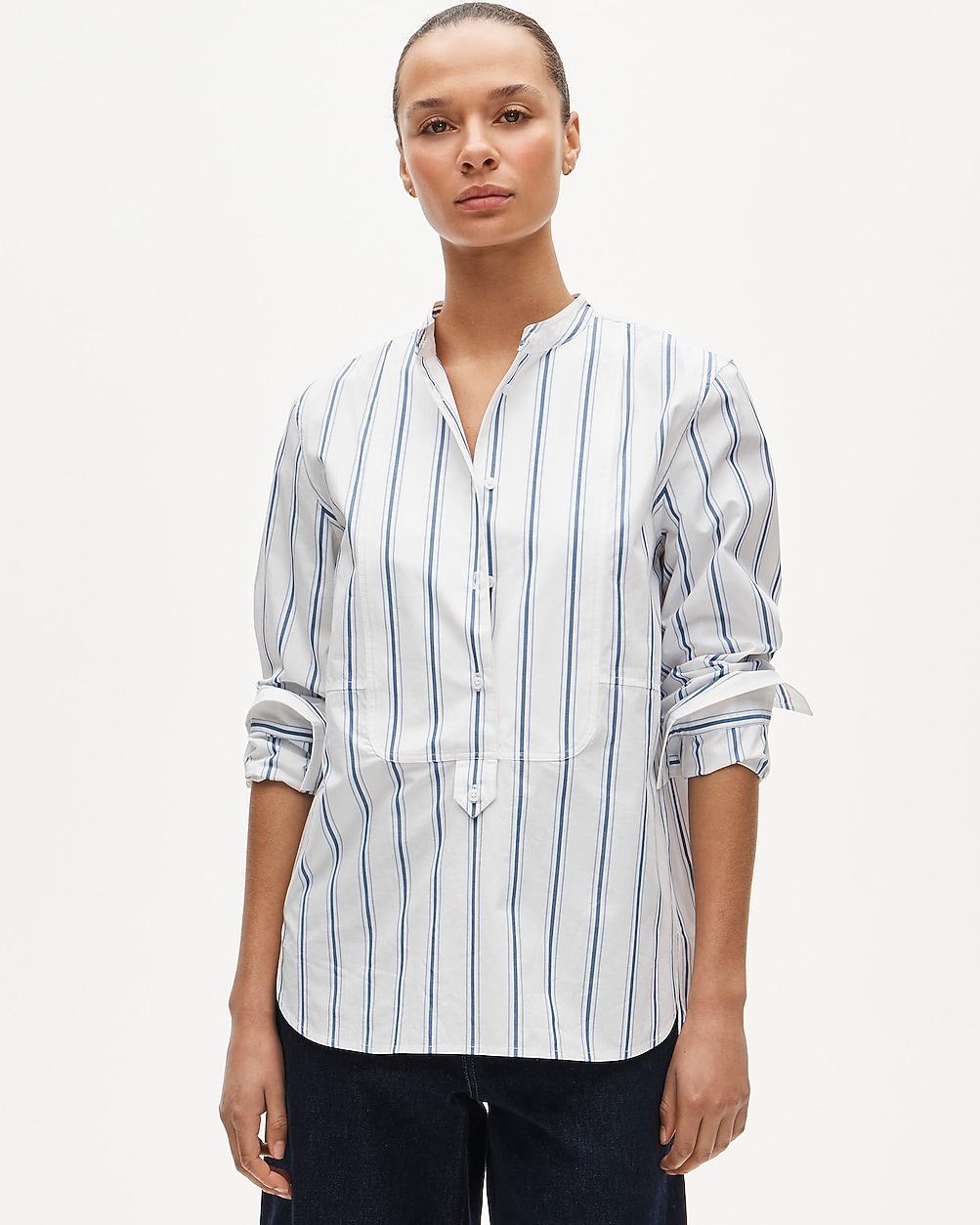 Tuxedo-bib button-up shirt in striped cotton poplin by J.CREW