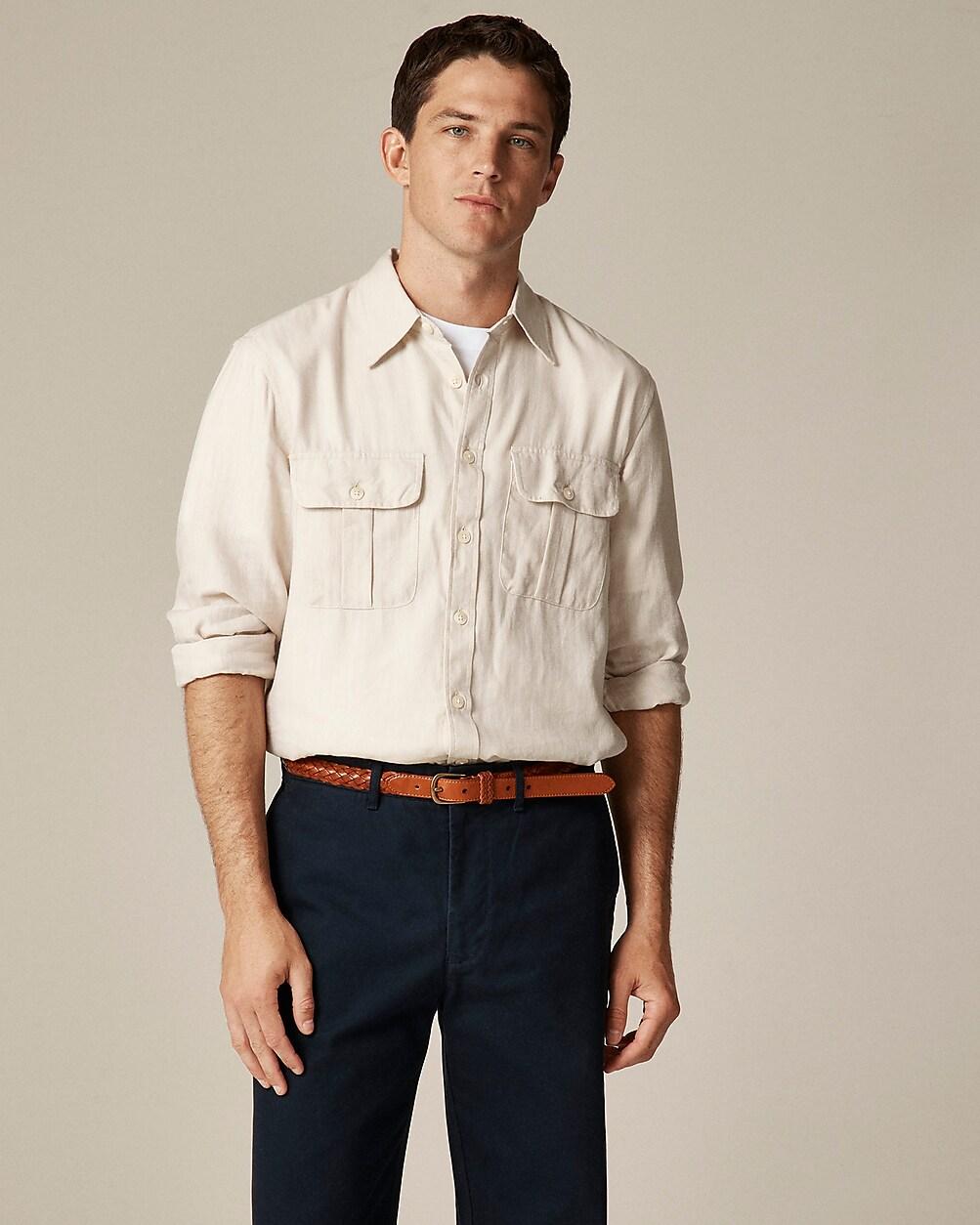 Two-pocket herringbone workshirt in TENCEL™ lyocell-linen blend by J.CREW