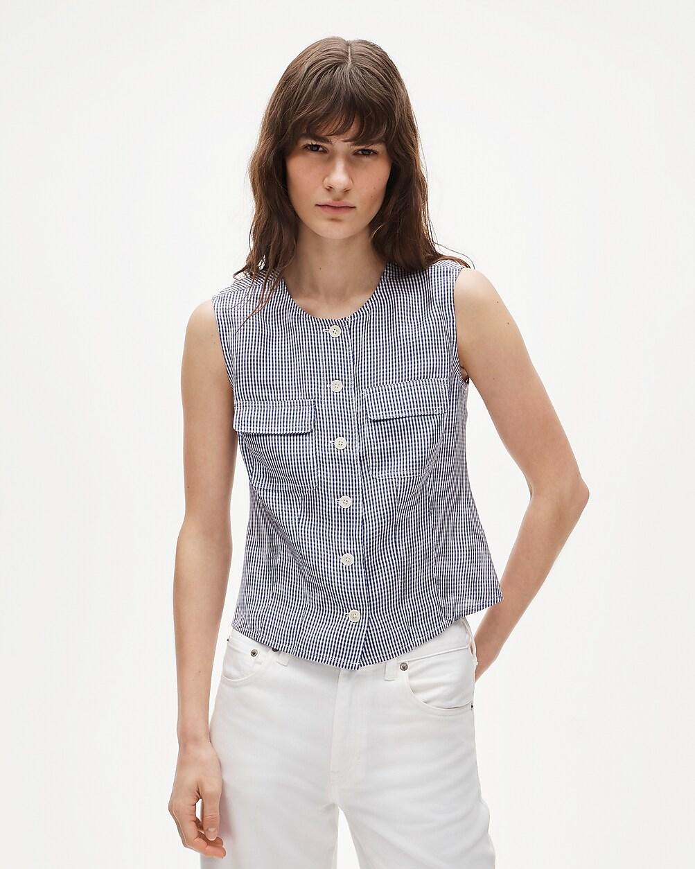 Utility top in gingham Gramercy linen blend by J.CREW