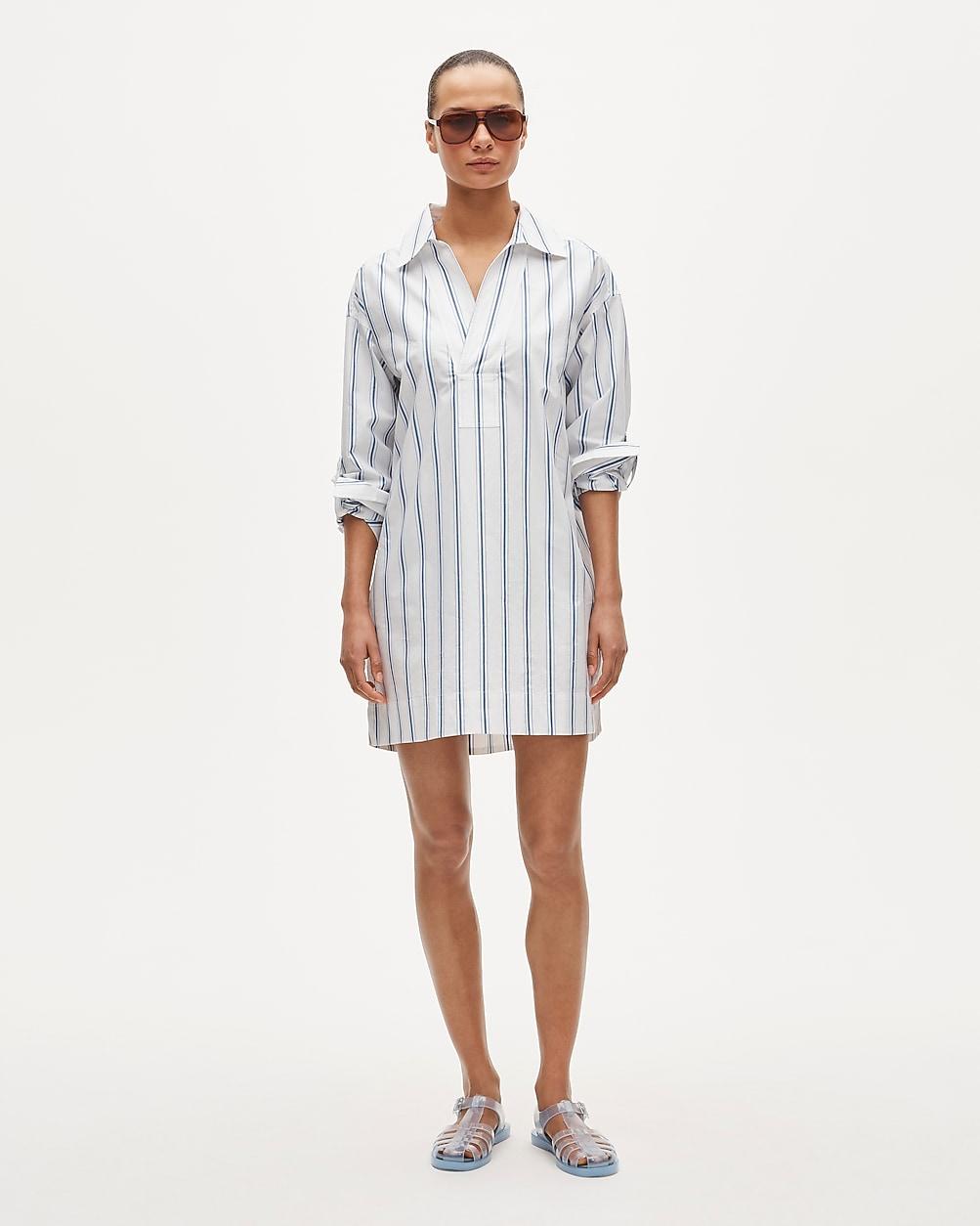 V-neck popover dress in striped cotton poplin by J.CREW