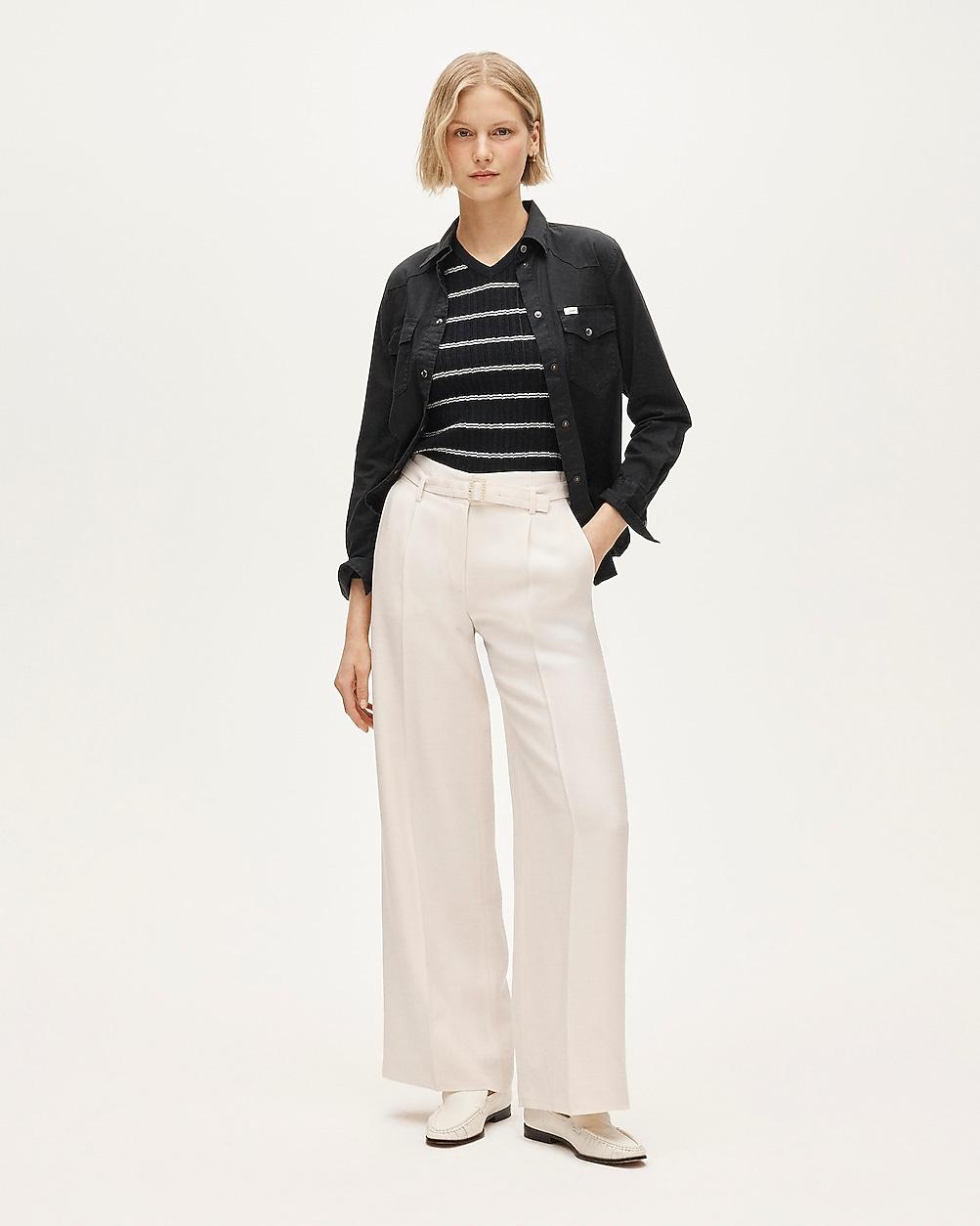 Wide-leg belted pant in luster canvas by J.CREW