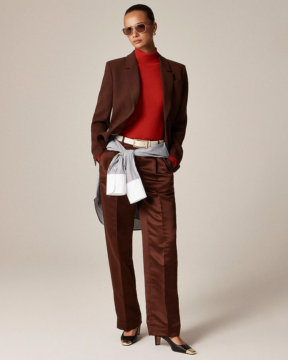Wide-leg pleated pant in duchesse satin by J.CREW