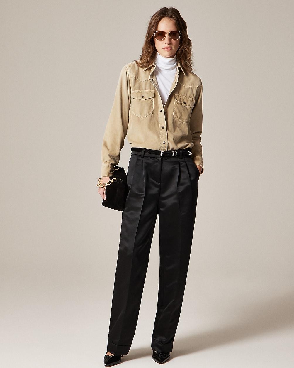 Wide-leg pleated pant in duchesse satin by J.CREW