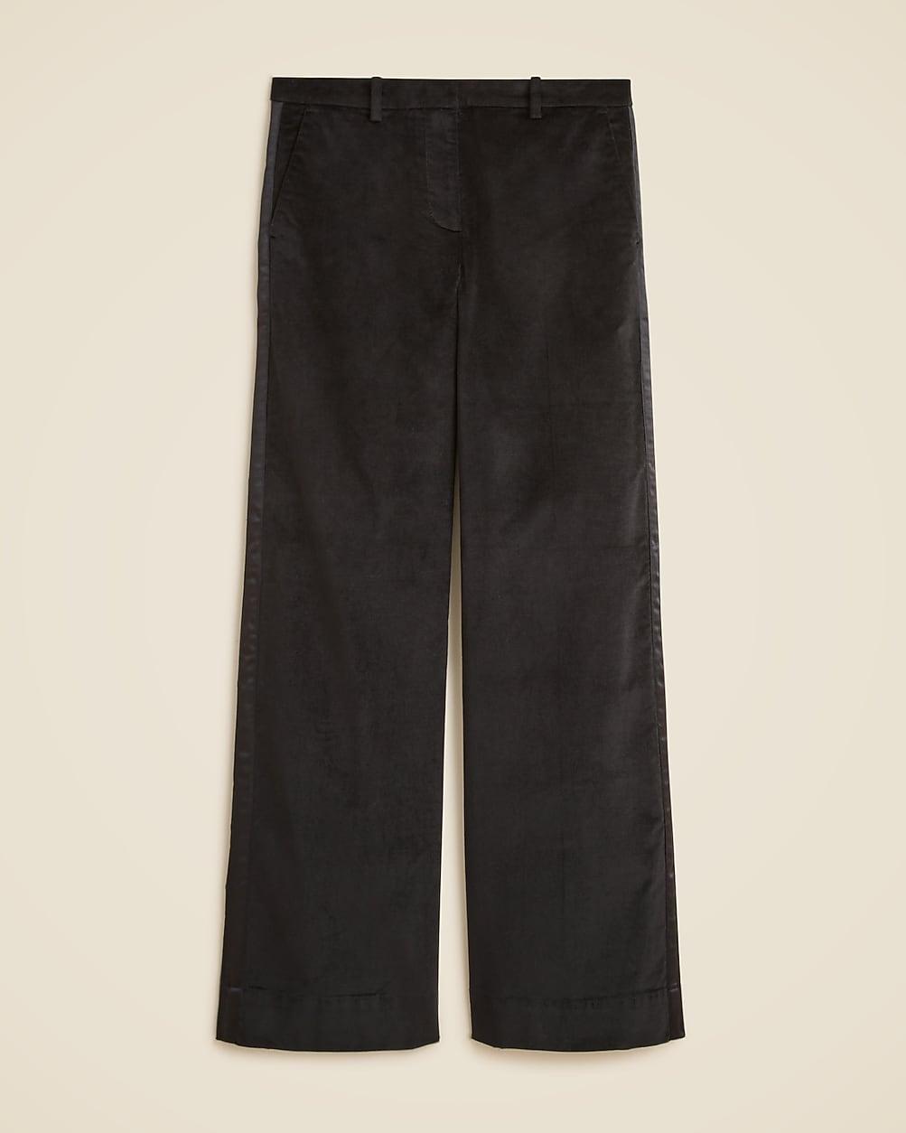 Wide-leg trouser with satin stripe in washed velvet by J.CREW