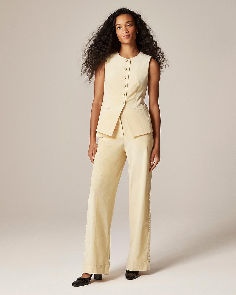 Wide-leg trouser with satin stripe in washed velvet by J.CREW