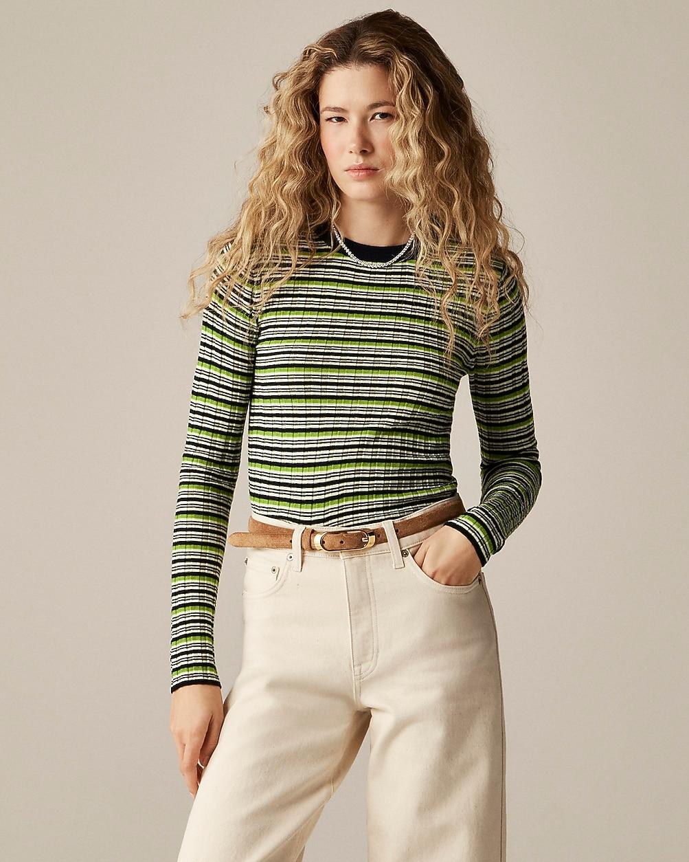 Wide-rib Carolyn crewneck sweater in striped merino wool by J.CREW