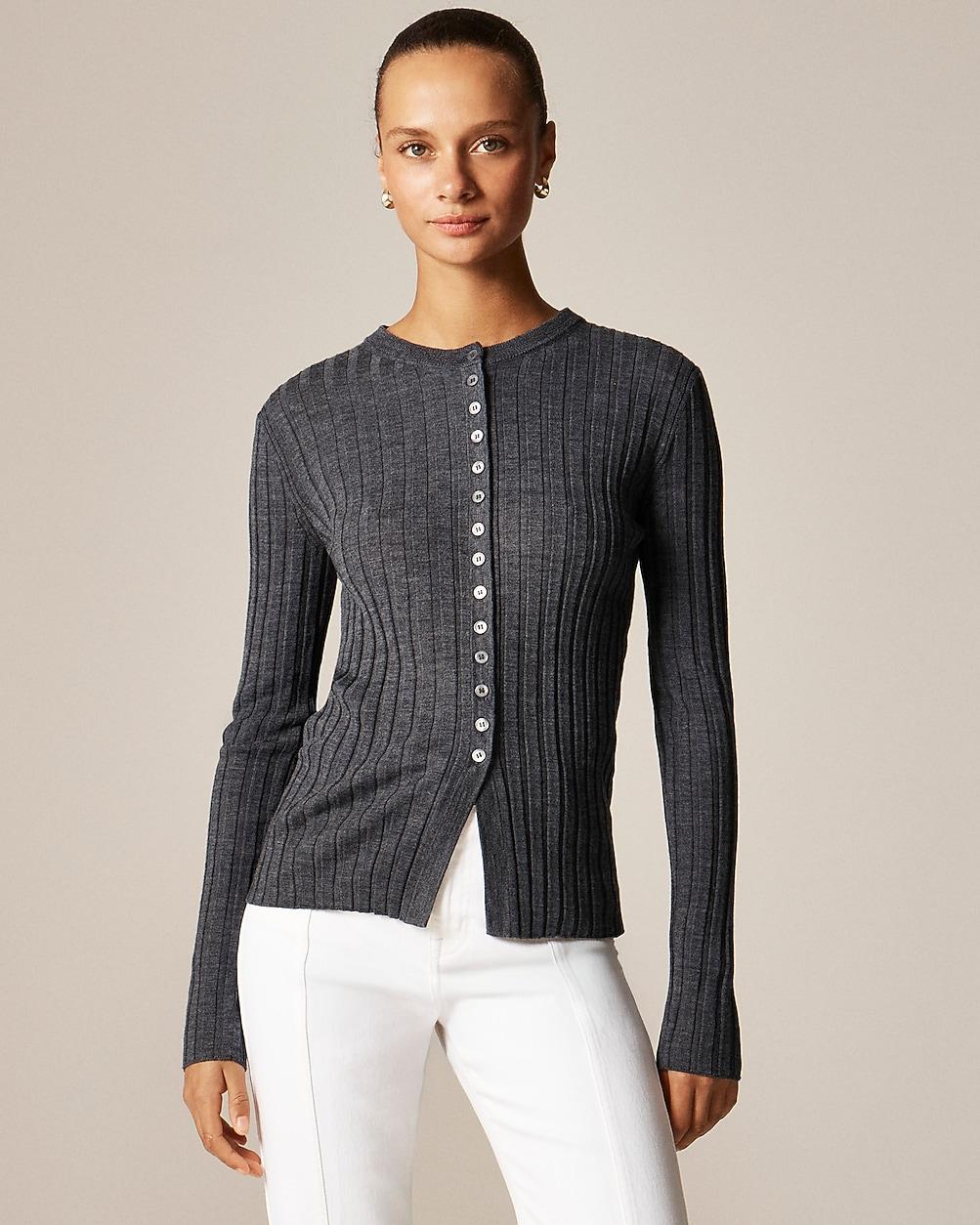 Wide-rib fitted cardigan top in merino wool by J.CREW