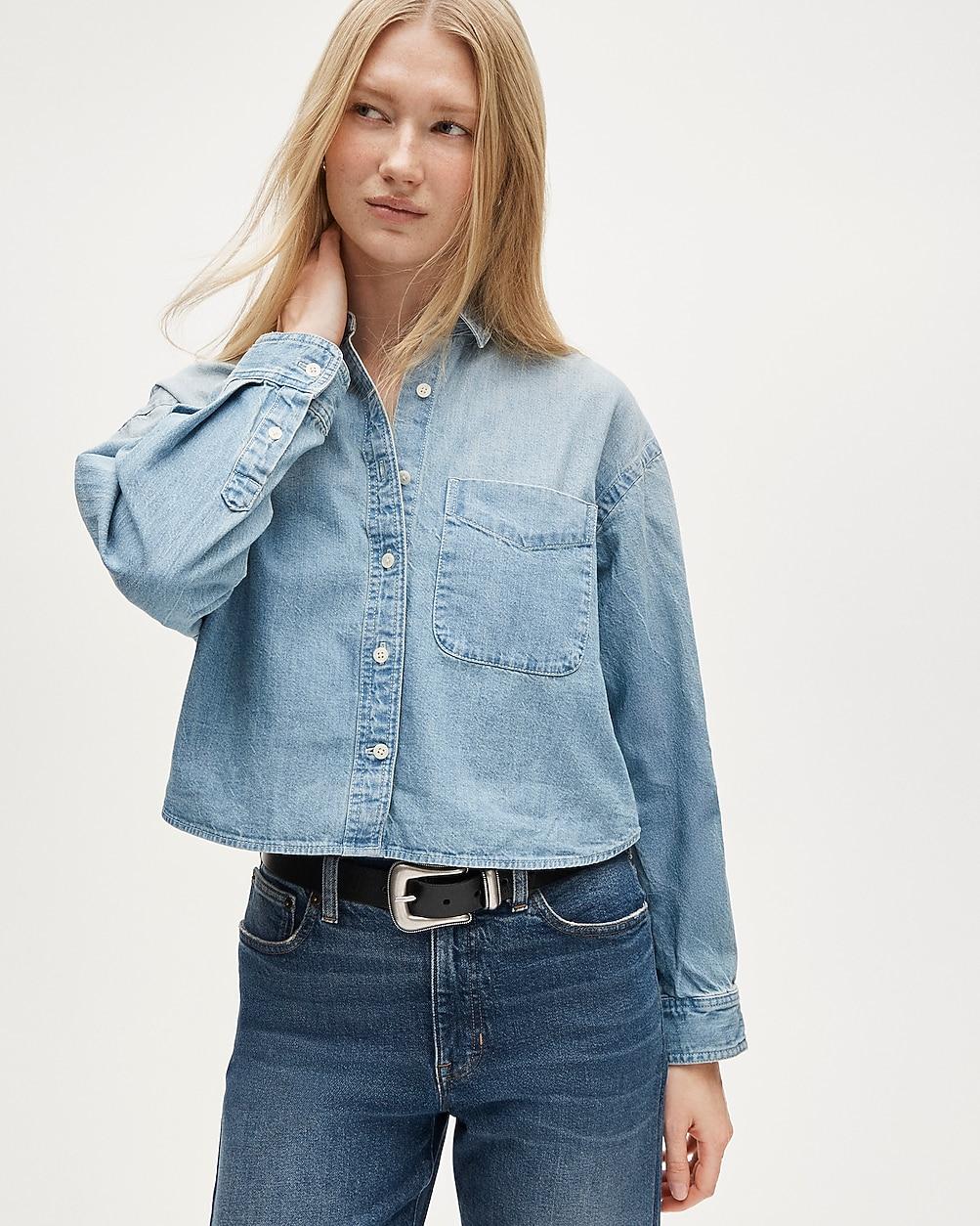 Étienne cropped button-up shirt in chambray by J.CREW