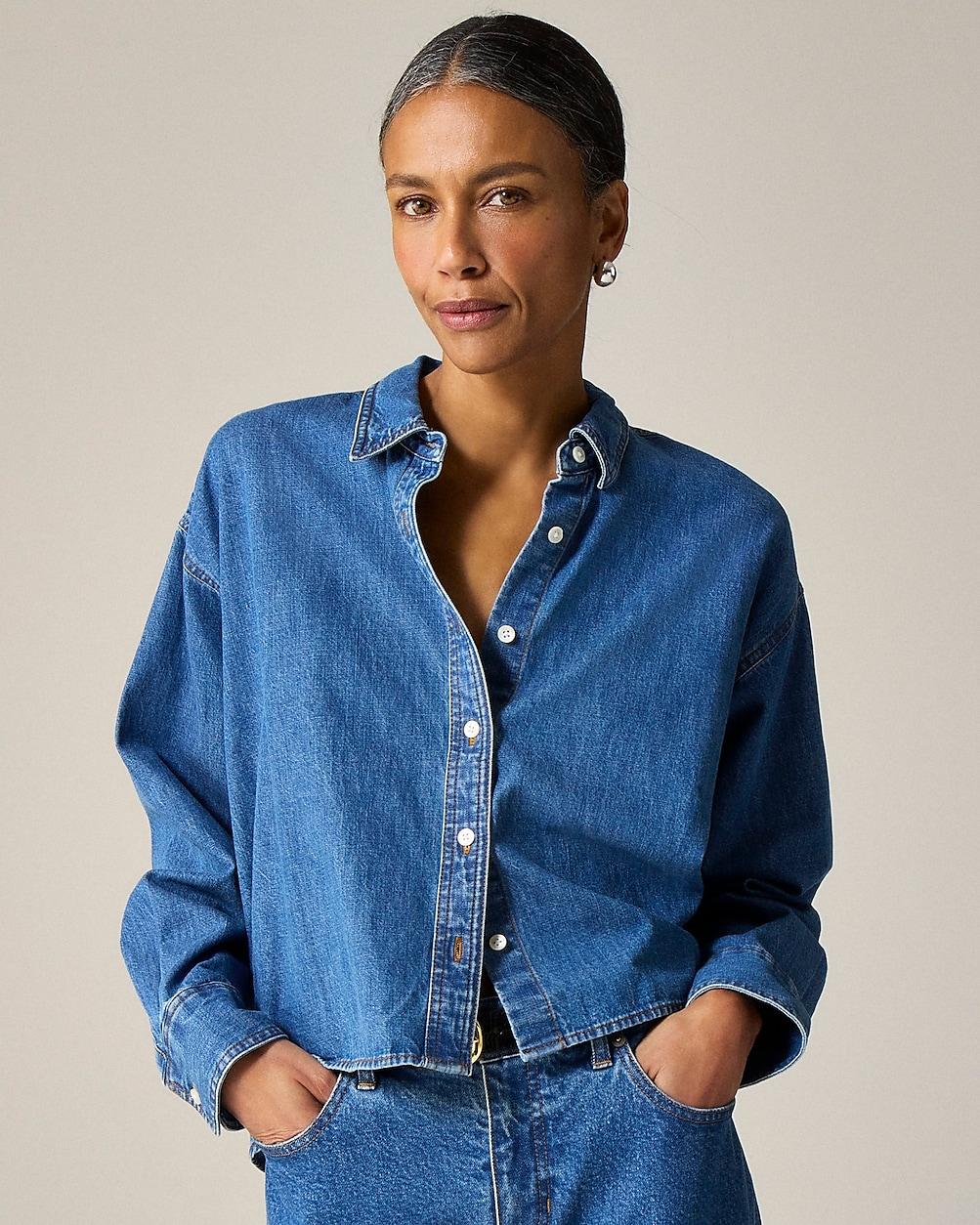 Étienne cropped button-up shirt in chambray by J.CREW
