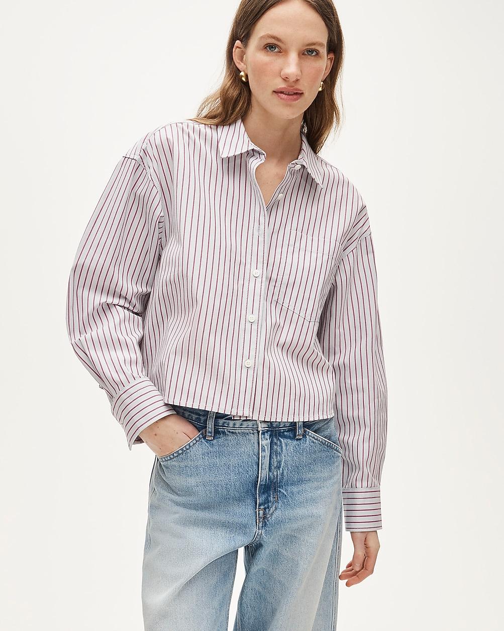 Étienne cropped button-up shirt in striped cotton poplin by J.CREW