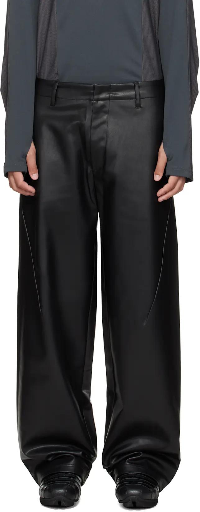 SSENSE Exclusive Black Cicada Faux-Leather Trousers by J EONGL I