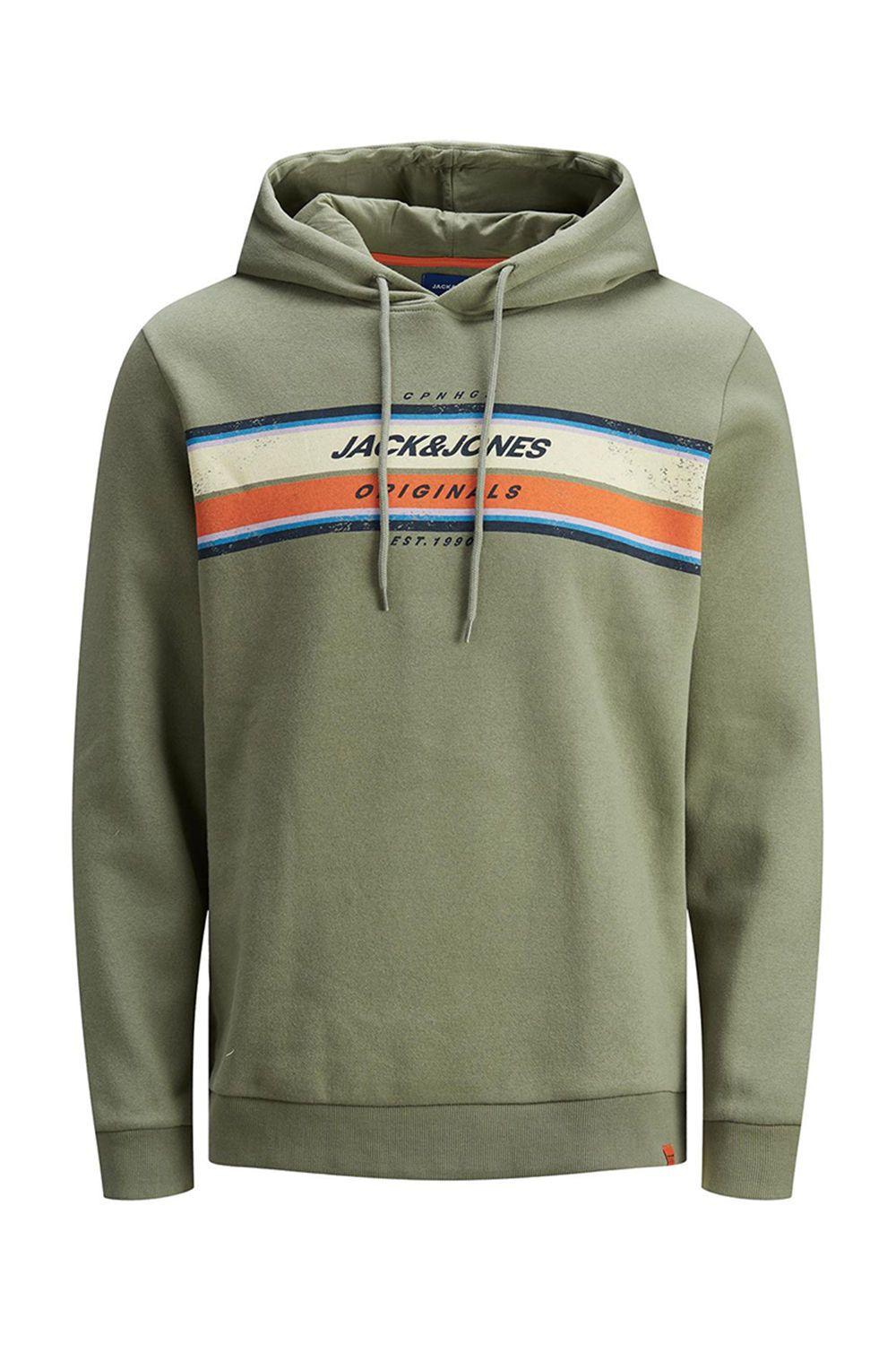 Men's Logo Hoodie Sweatshirt Cotton RegularFit Pullover Top, Sea Spray by JACK&JONES