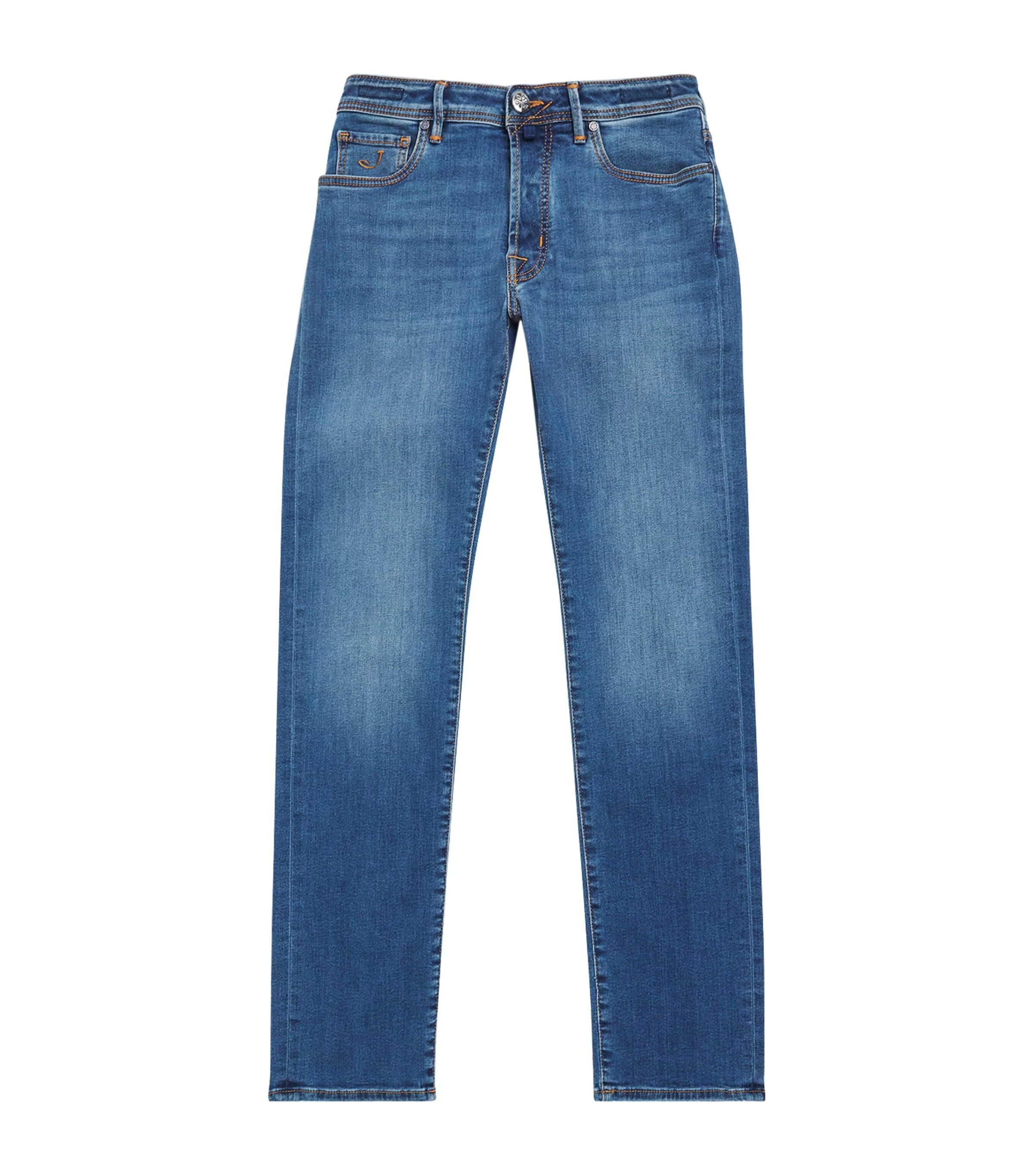 JACOB COHËN Crocodile Leather Patch Straight Jeans by JACOB COHEN