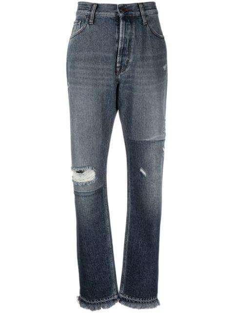 distressed high-rise straight-leg jeans by JACOB COHEN