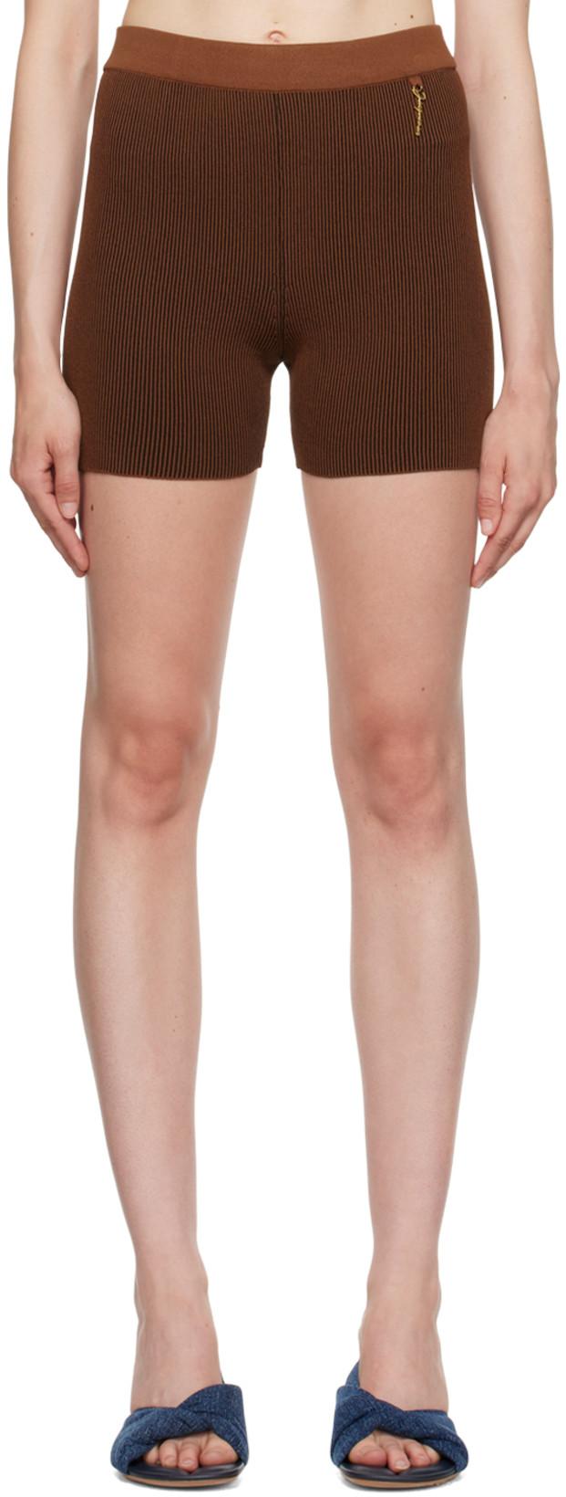 Brown Le Raphia 'Le Pralu' Shorts by JACQUEMUS