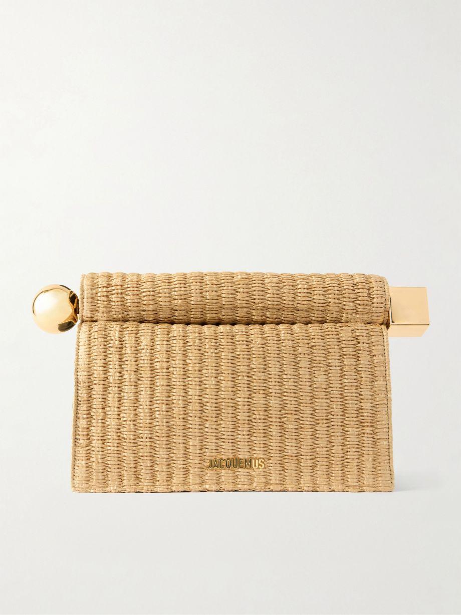 La Plage leather-trimmed raffia-effect clutch by JACQUEMUS