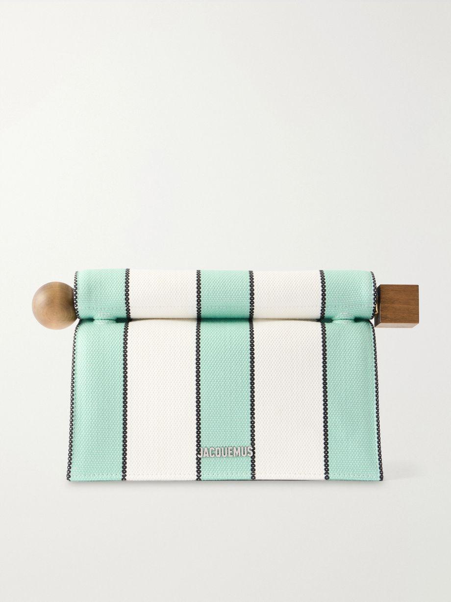 La Plage leather-trimmed striped cotton clutch by JACQUEMUS