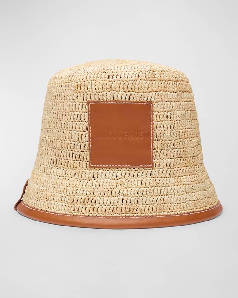 Le Bob Soli Raffia & Brown Leather Bucket Hat by JACQUEMUS