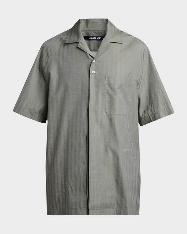 Men's Cotton Herringbone Short-Sleeve Shirt by JACQUEMUS