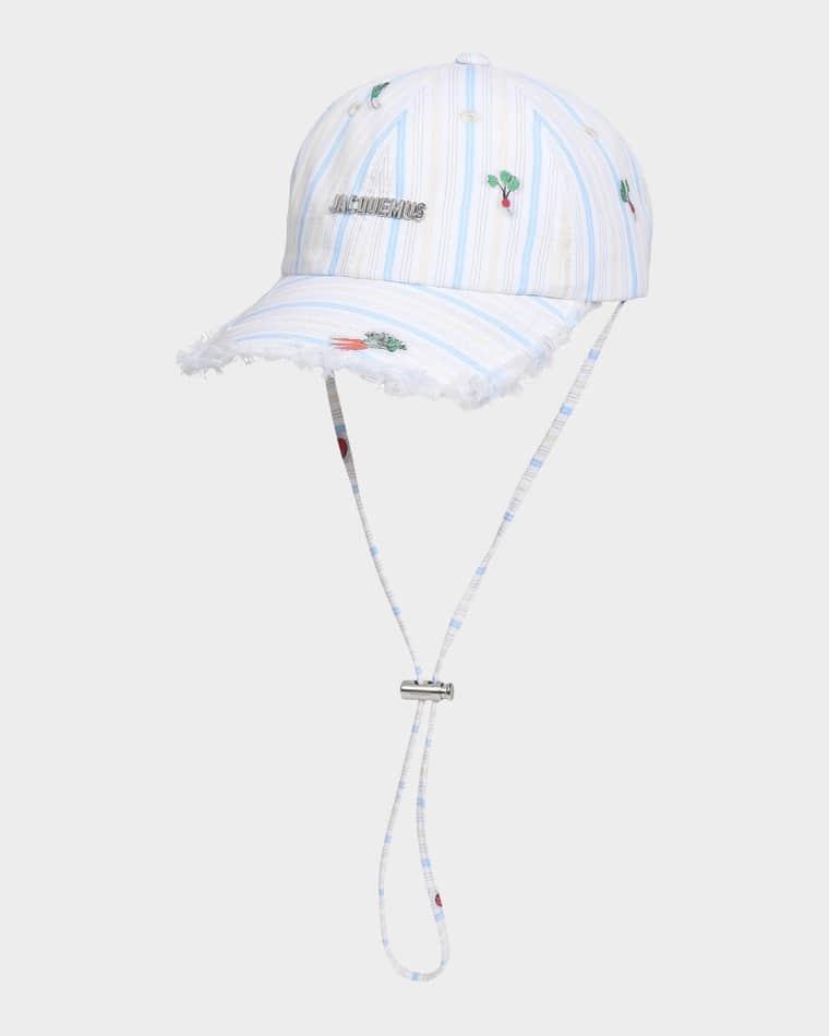 Men's La Casquette Art Vegetable-Embroidered Stripe Baseball Cap by JACQUEMUS