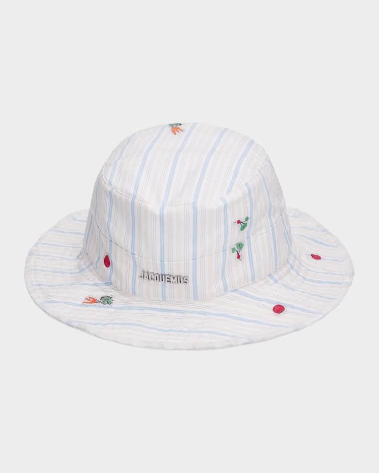 Men's Le Bob Artichaut Vegetable-Embroidered Stripe Bucket Hat by JACQUEMUS