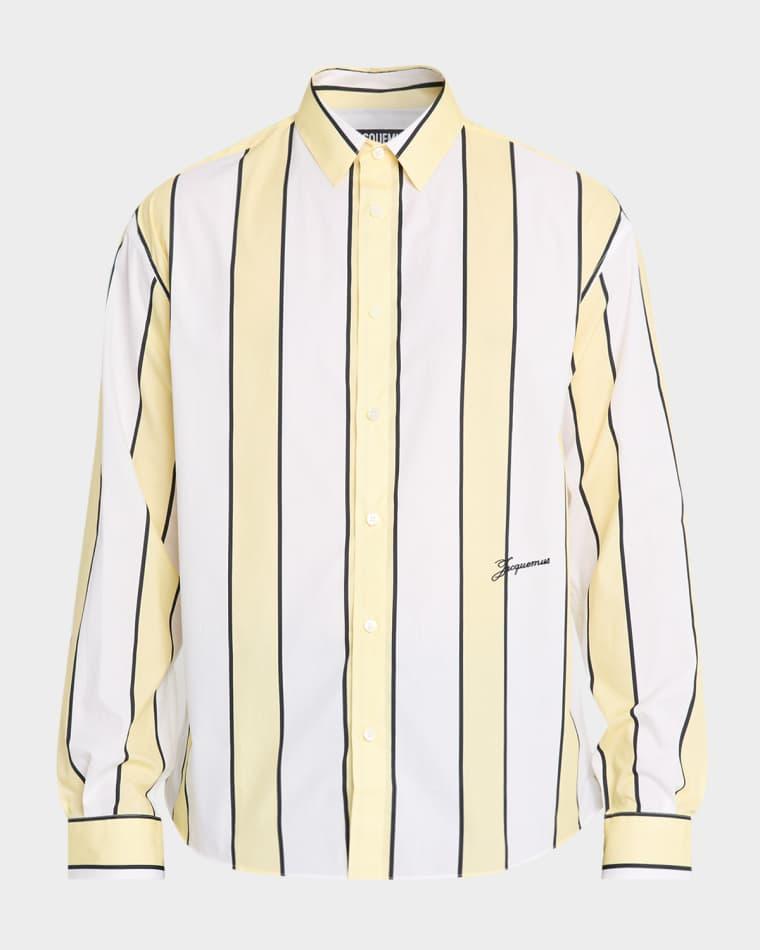 Men's Simon Stripe Cotton Sport Shirt by JACQUEMUS