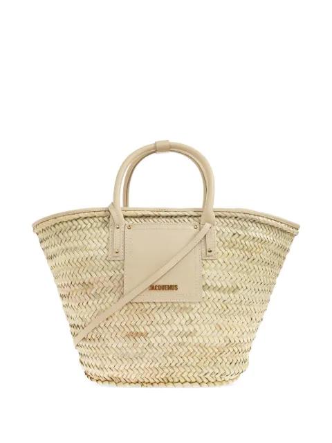 Soli woven-raffia leather-trim tote bag by JACQUEMUS