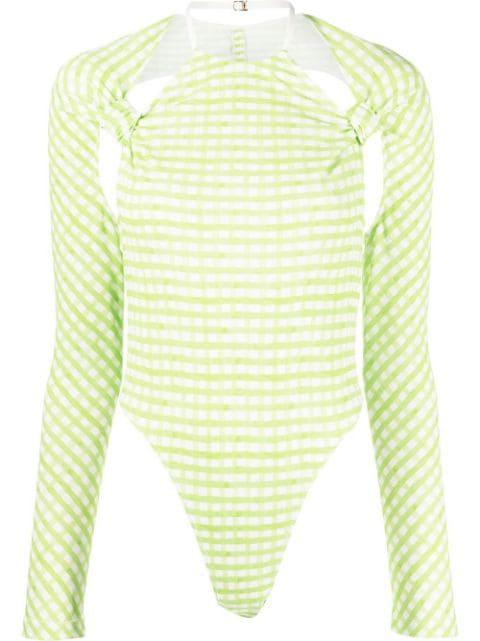 check-print cut-out bodysuit by JACQUEMUS