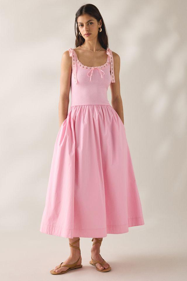 Jacquie The Label Ellie Mixed Media Tie-Strap Midi Dress by JACQUIE THE LABEL
